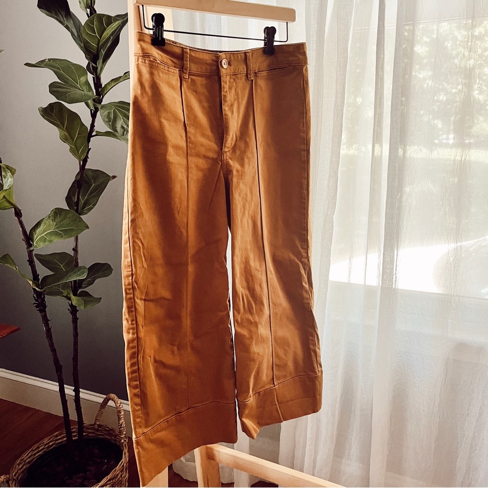 Anthropologie High Waisted Wide Leg Pants Culottes Tan Khaki Caramel 4